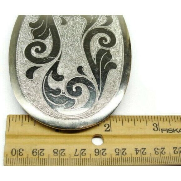 German Silver Etched Belt Buckle Fancy Design Western - Picture 6 of 9